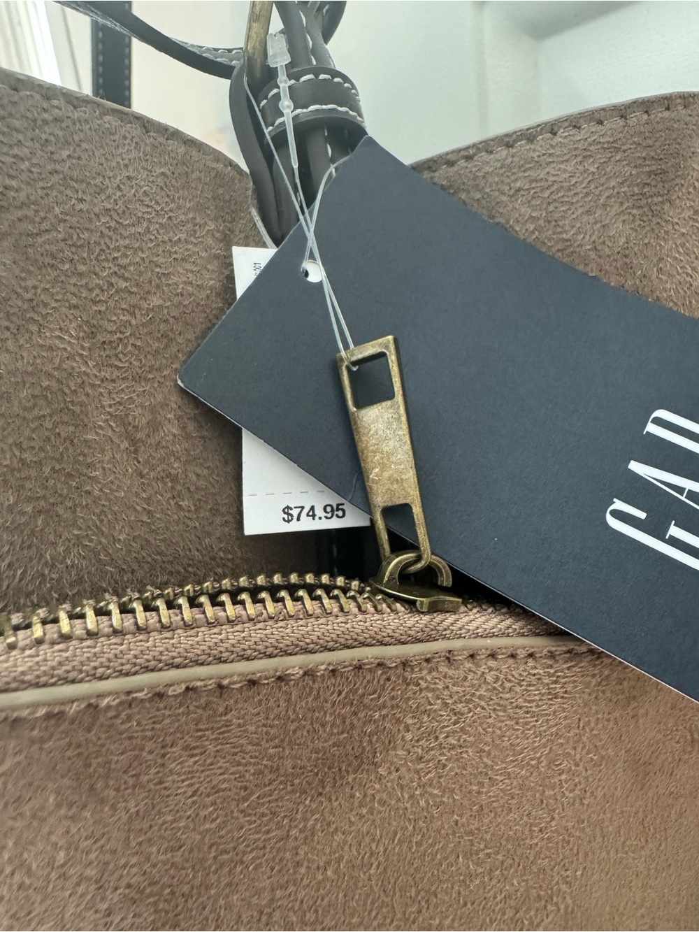 GAP Taupe Suede Shoulder Tote with Dark Trim - Picture 3 of 8